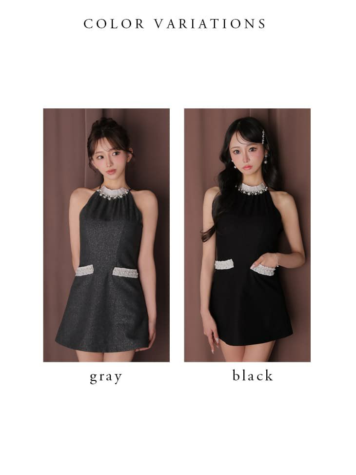 ROBE de FLEURS anier.ROBE ローブドフルール アニエルローブ 【XSサイズあり】 Glitter flannel halter pearl mini dress fm-anier4057-c