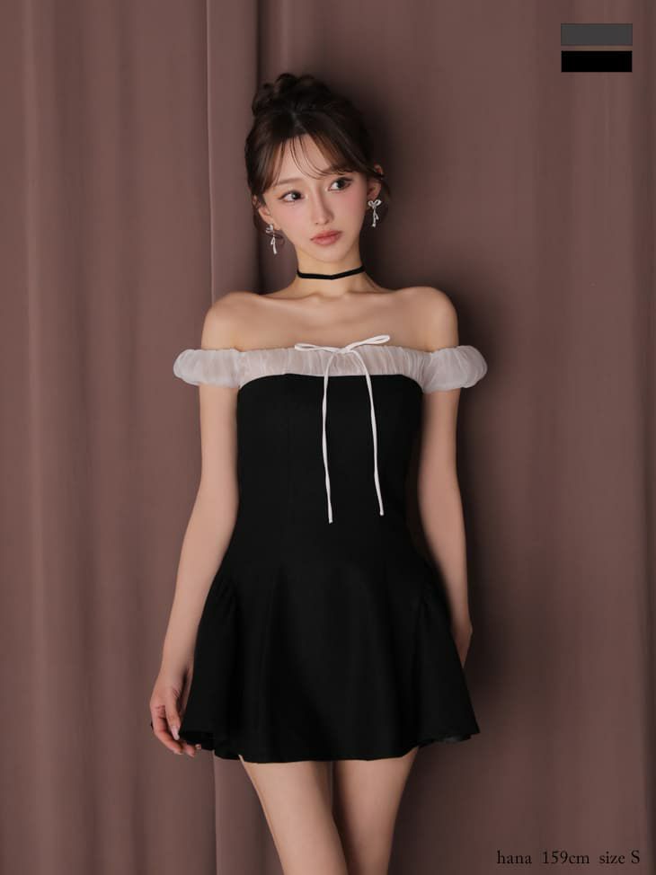 ROBE de FLEURS anier.ROBE ローブドフルール アニエルローブ 【XSサイズあり】 Glitter flannel off-the-shoulder mini dress fm-anier4058-c