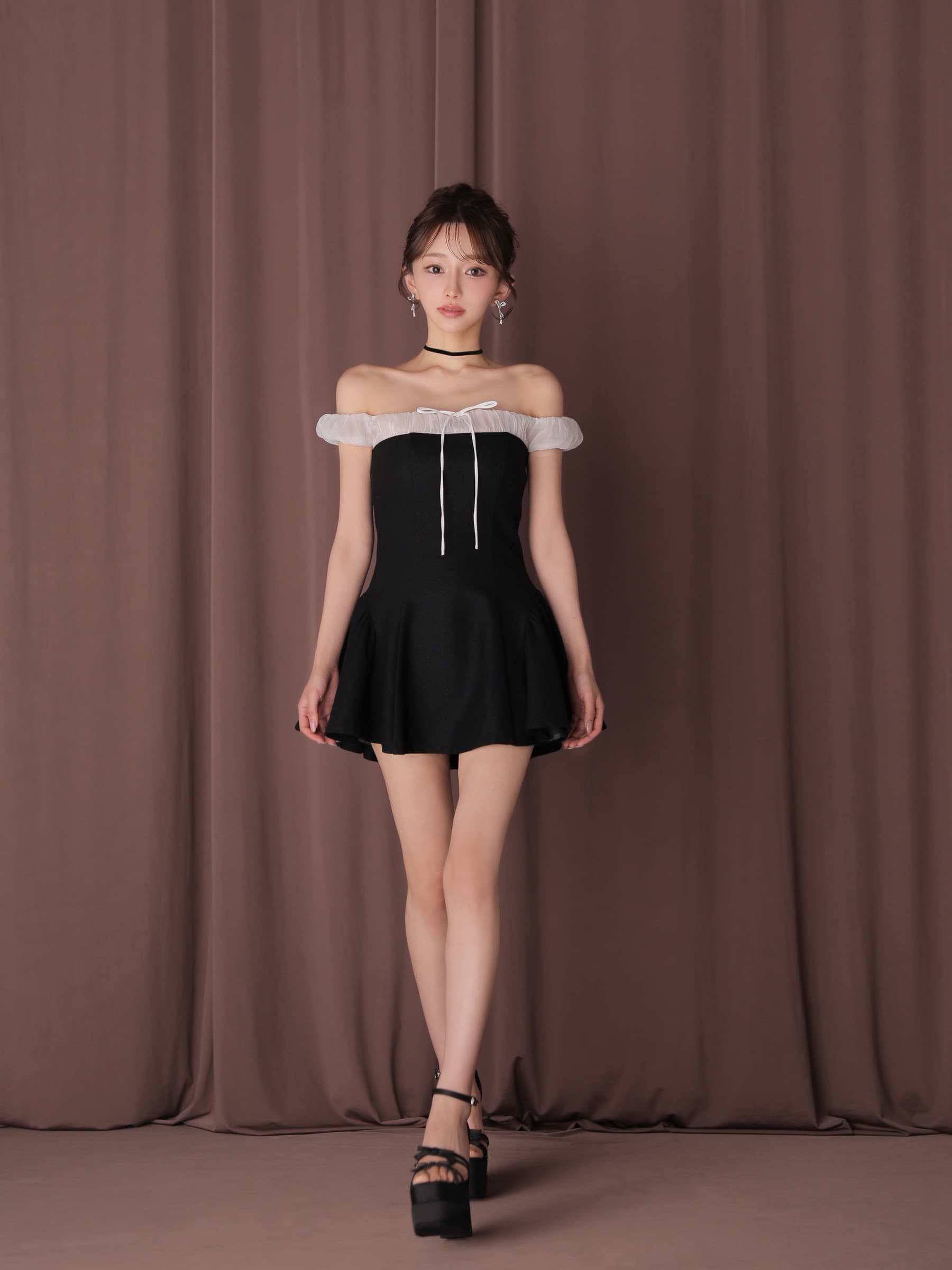 ROBE de FLEURS anier.ROBE ローブドフルール アニエルローブ 【XSサイズあり】 Glitter flannel off-the-shoulder mini dress fm-anier4058-c