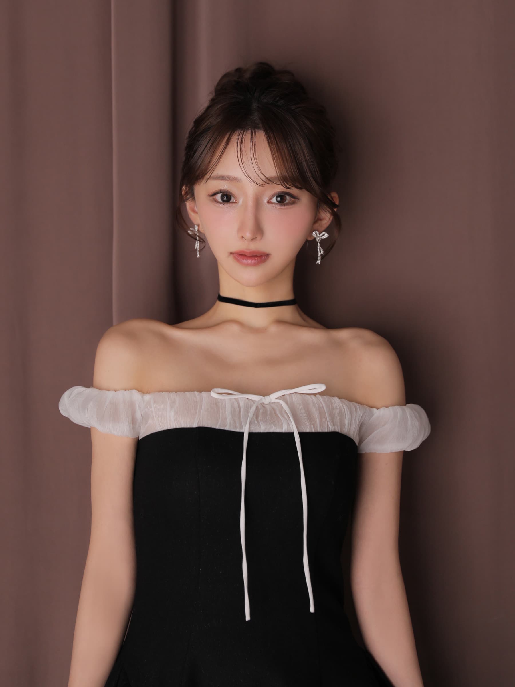 ROBE de FLEURS anier.ROBE ローブドフルール アニエルローブ 【XSサイズあり】 Glitter flannel off-the-shoulder mini dress fm-anier4058-c