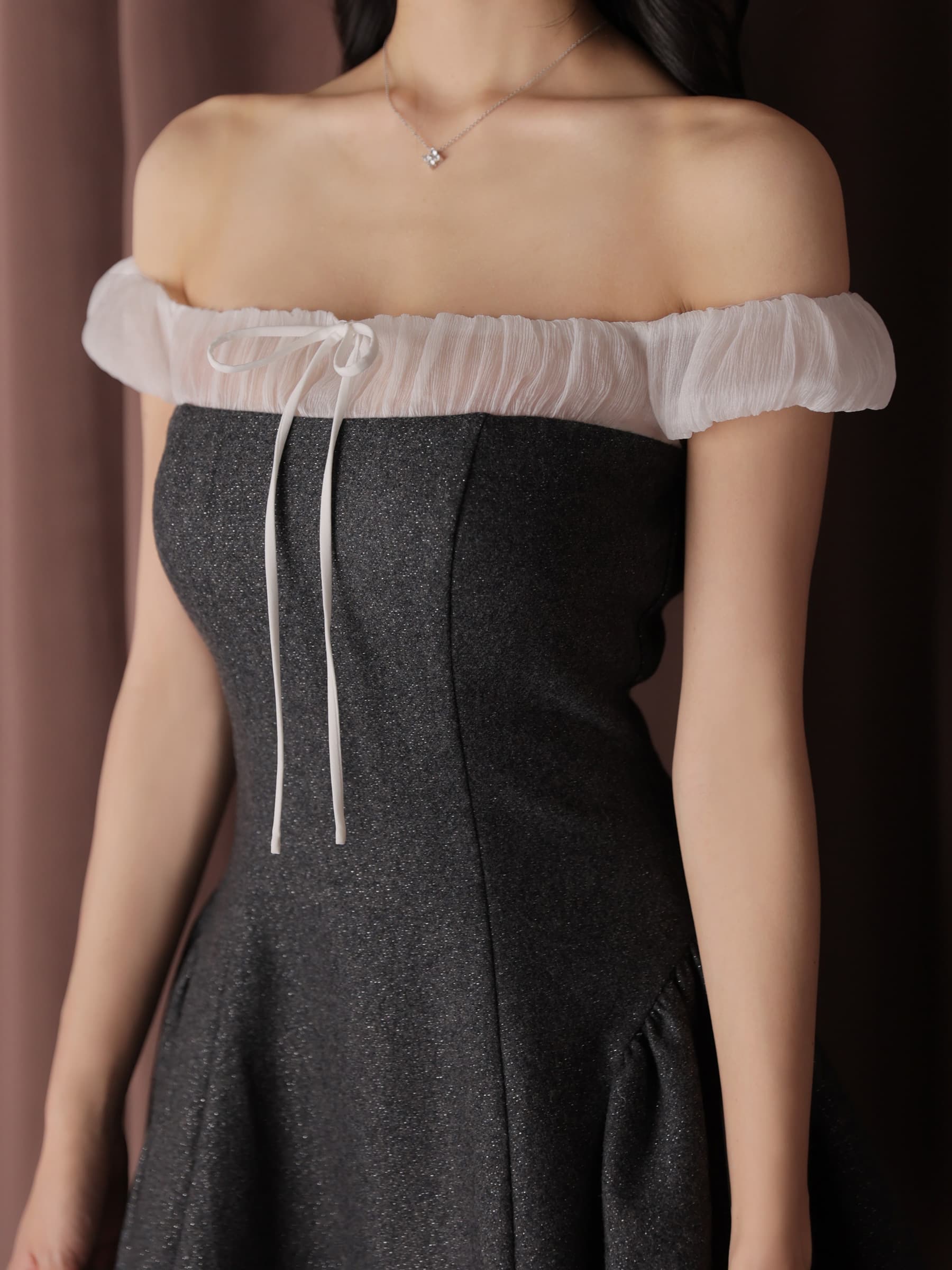 ROBE de FLEURS anier.ROBE ローブドフルール アニエルローブ 【XSサイズあり】 Glitter flannel off-the-shoulder mini dress fm-anier4058-c