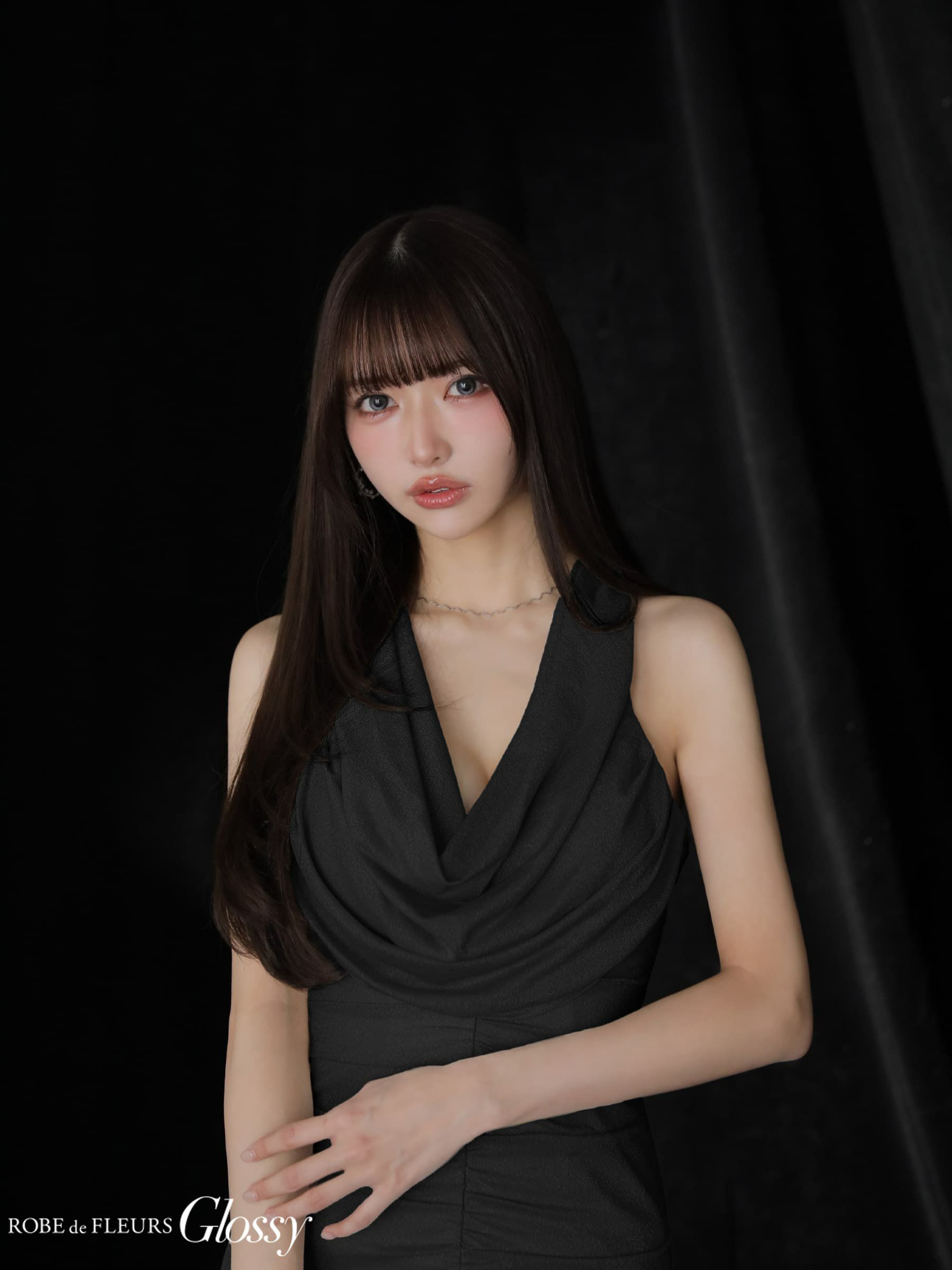 Glossy ローブドフルールグロッシー 【XSサイズあり】 ラメニットカウルネックシャーリングノースリーブタイトキャバドレス gl3967-c