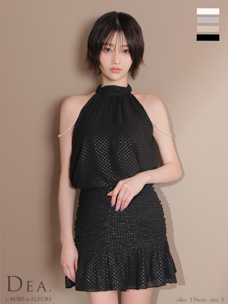 DEA. ディア バイ ローブドフルール ドットシフォンホルターネックフレアミニキャバドレス de3392