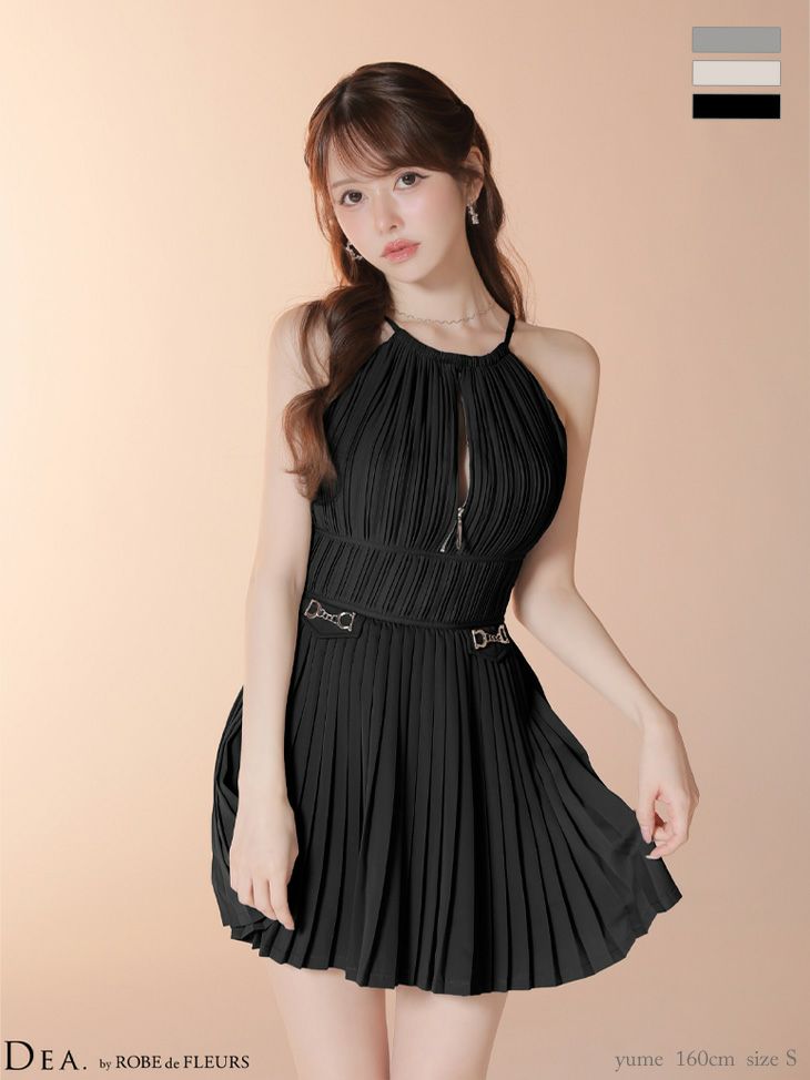 DEA. ディア バイ ローブドフルール 【XSサイズあり】 プリーツホルターネックティアードフレアミニキャバドレス de4628