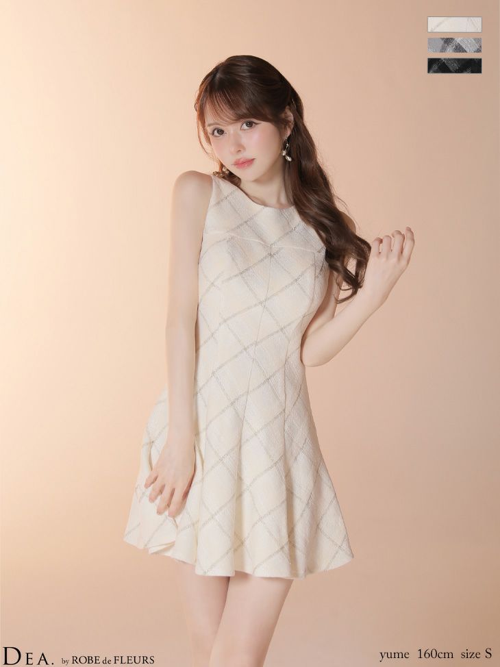 DEA. ディア バイ ローブドフルール 【XSサイズあり】 ツイードチェックノースリーブフレアミニキャバドレス de4620