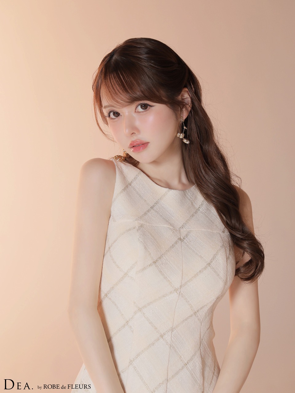 DEA. ディア バイ ローブドフルール 【XSサイズあり】 ツイードチェックノースリーブフレアミニキャバドレス de4620