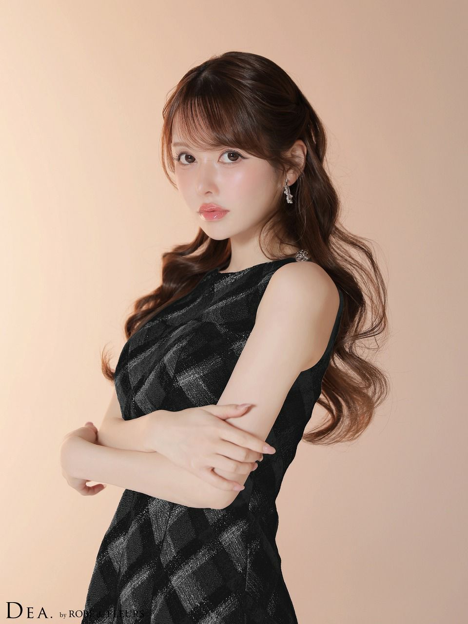 DEA. ディア バイ ローブドフルール 【XSサイズあり】 ツイードチェックノースリーブフレアミニキャバドレス de4620