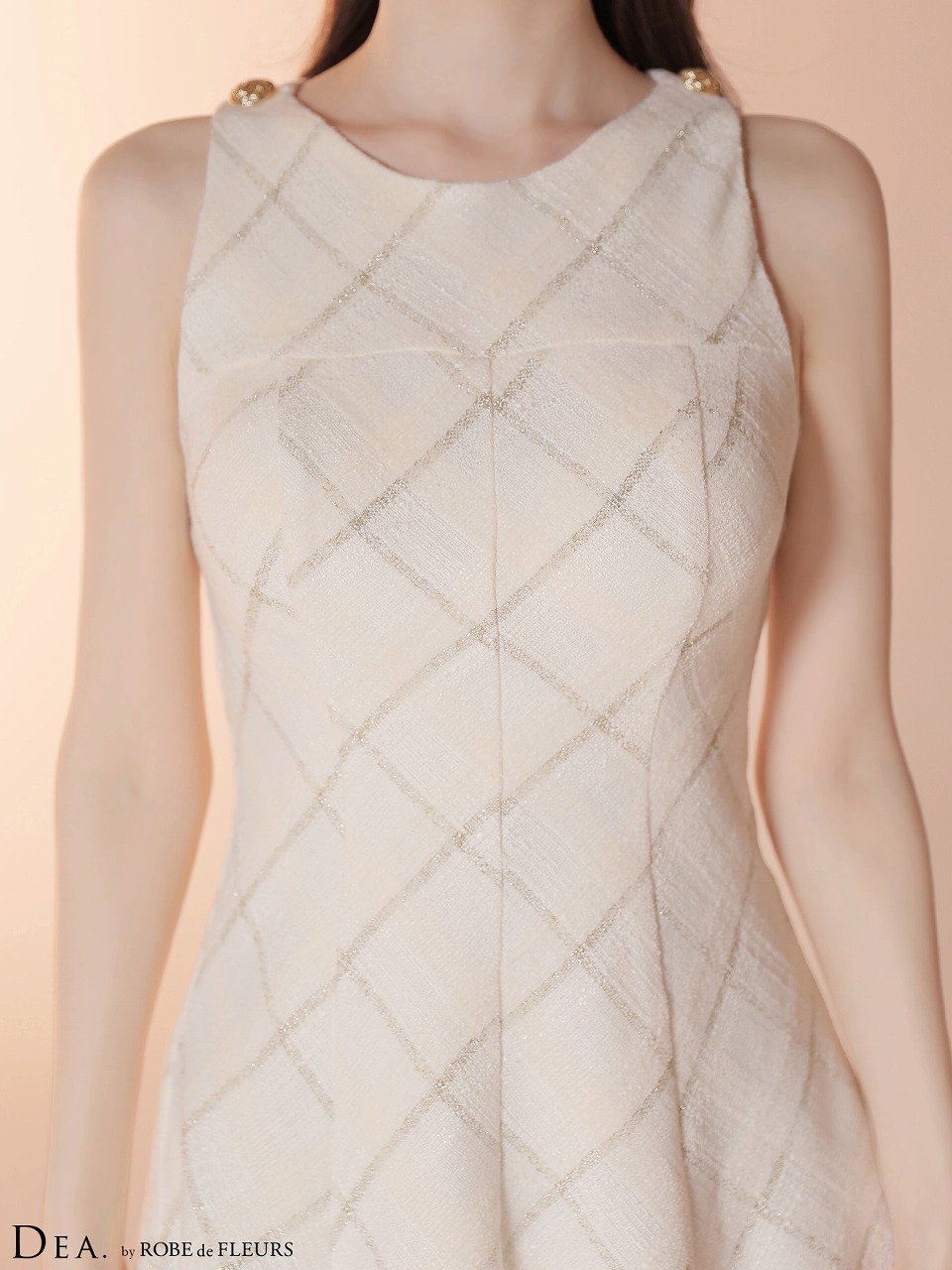 DEA. ディア バイ ローブドフルール 【XSサイズあり】 ツイードチェックノースリーブフレアミニキャバドレス de4620