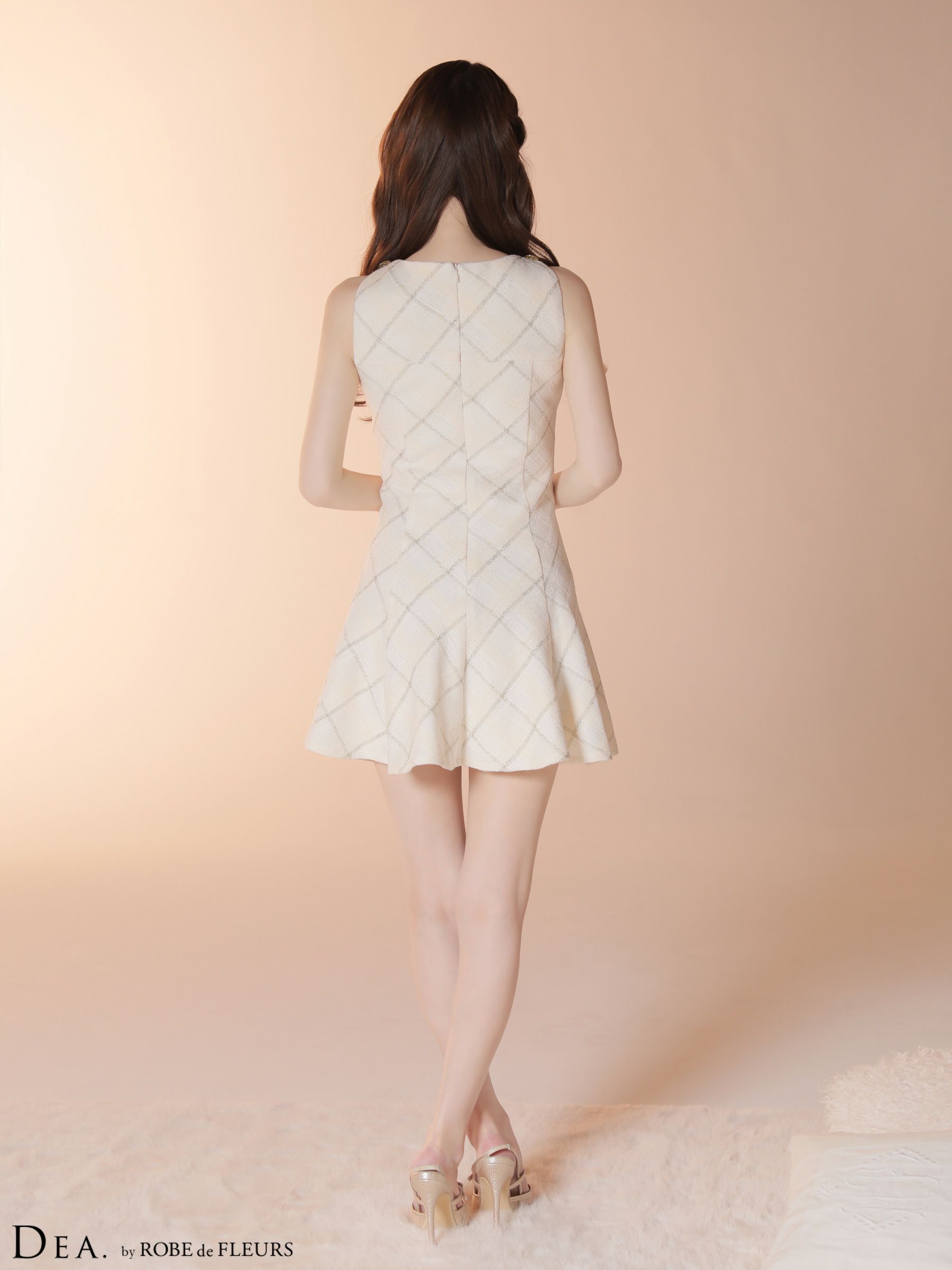 DEA. ディア バイ ローブドフルール 【XSサイズあり】 ツイードチェックノースリーブフレアミニキャバドレス de4620