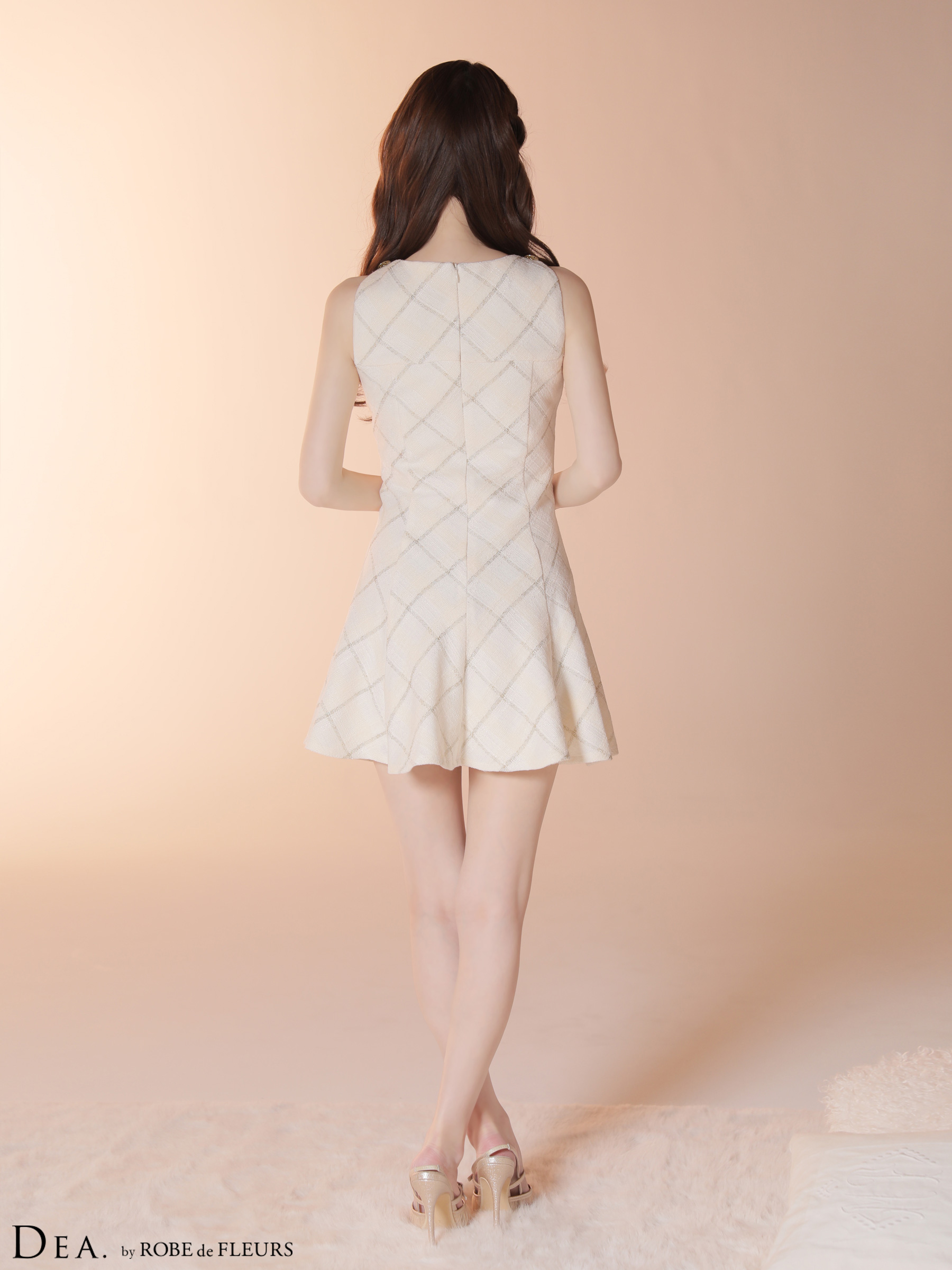 DEA. ディア バイ ローブドフルール 【XSサイズあり】 ツイードチェックノースリーブフレアミニキャバドレス de4620