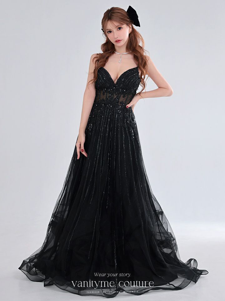 vanityME.couture. バニティミークチュール Noir Crystal Couture ノワール・クリスタル・クチュール ロングドレス バースデー 黒 ビジュー vctr-l-cd994