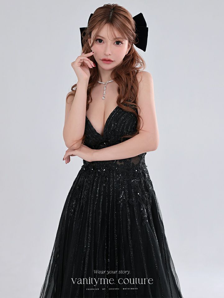 vanityME.couture. バニティミークチュール Noir Crystal Couture ノワール・クリスタル・クチュール ロングドレス バースデー 黒 ビジュー vctr-l-cd994