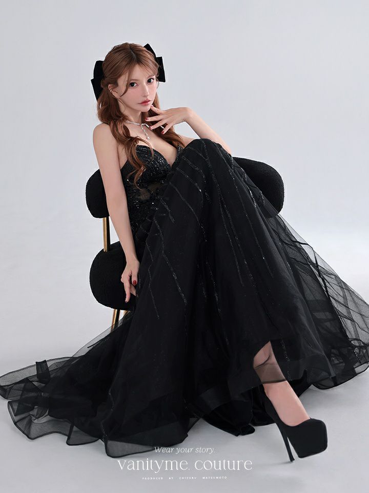 vanityME.couture. バニティミークチュール Noir Crystal Couture ノワール・クリスタル・クチュール ロングドレス バースデー 黒 ビジュー vctr-l-cd994