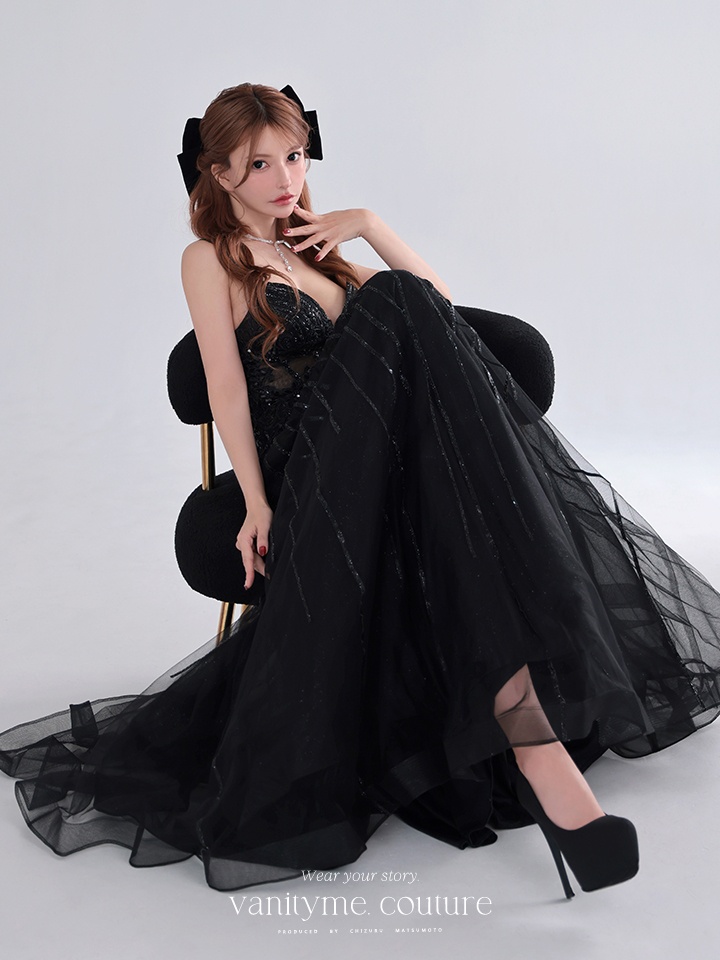 vanityME.couture. バニティミークチュール Noir Crystal Couture ノワール・クリスタル・クチュール ロングドレス バースデー 黒 ビジュー vctr-l-cd994