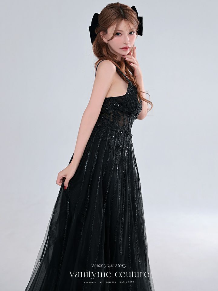 vanityME.couture. バニティミークチュール Noir Crystal Couture ノワール・クリスタル・クチュール ロングドレス バースデー 黒 ビジュー vctr-l-cd994