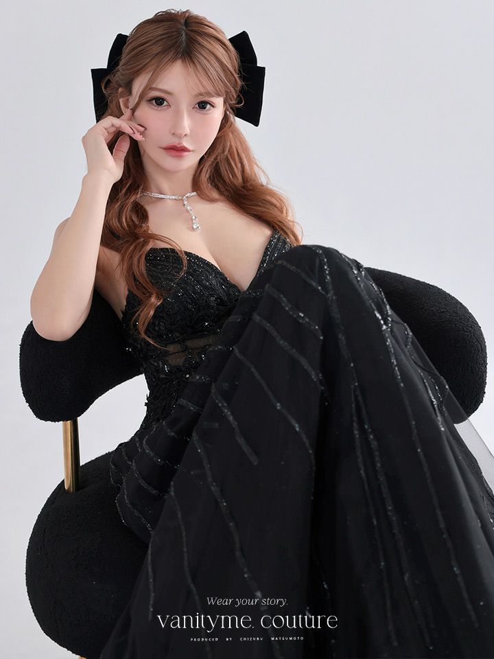 vanityME.couture. バニティミークチュール Noir Crystal Couture ノワール・クリスタル・クチュール ロングドレス バースデー 黒 ビジュー vctr-l-cd994