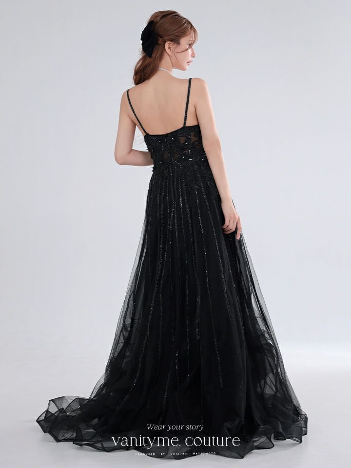 vanityME.couture. バニティミークチュール Noir Crystal Couture ノワール・クリスタル・クチュール ロングドレス バースデー 黒 ビジュー vctr-l-cd994