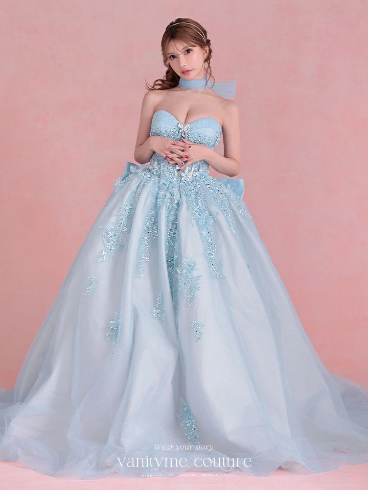 vanityME.couture. バニティミークチュール Aquamarine Flower Couture アクアマリン・フラワー・クチュール ロングドレス バースデー 水色 プリンセス シンデレラ vctr-l-5058