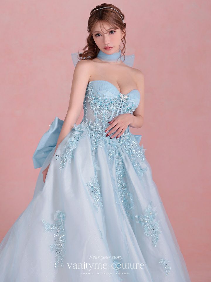 vanityME.couture. バニティミークチュール Aquamarine Flower Couture アクアマリン・フラワー・クチュール ロングドレス バースデー 水色 プリンセス シンデレラ vctr-l-5058