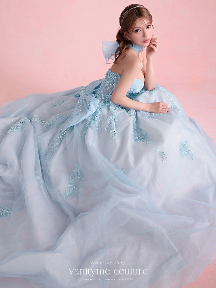 vanityME.couture. バニティミークチュール Aquamarine Flower Couture アクアマリン・フラワー・クチュール ロングドレス バースデー 水色 プリンセス シンデレラ vctr-l-5058