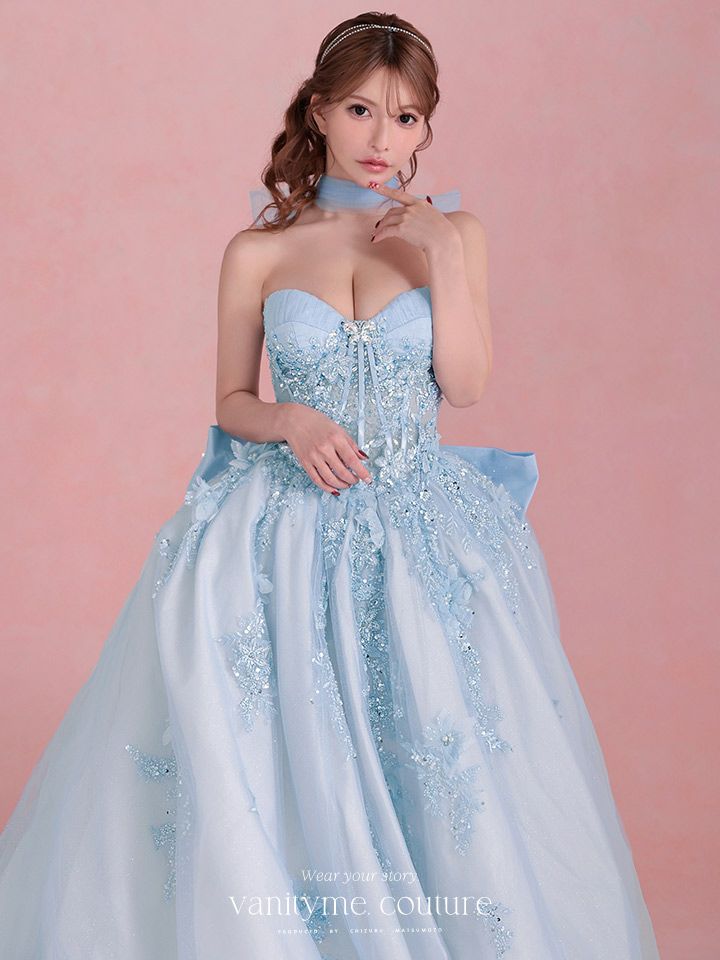 vanityME.couture. バニティミークチュール Aquamarine Flower Couture アクアマリン・フラワー・クチュール ロングドレス バースデー 水色 プリンセス シンデレラ vctr-l-5058