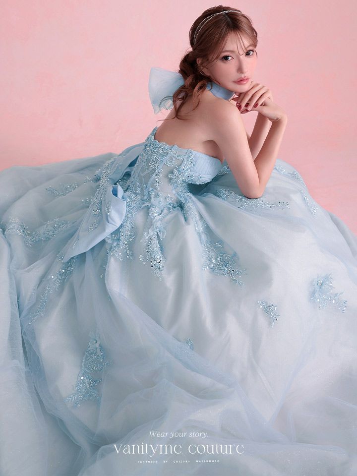vanityME.couture. バニティミークチュール Aquamarine Flower Couture アクアマリン・フラワー・クチュール ロングドレス バースデー 水色 プリンセス シンデレラ vctr-l-5058