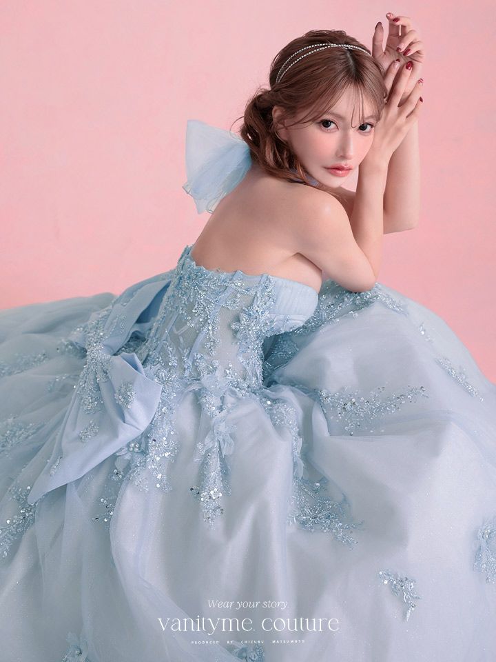 vanityME.couture. バニティミークチュール Aquamarine Flower Couture アクアマリン・フラワー・クチュール ロングドレス バースデー 水色 プリンセス シンデレラ vctr-l-5058