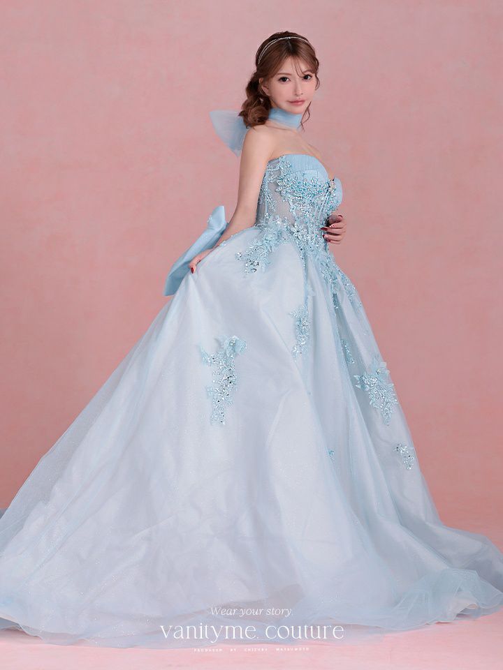 vanityME.couture. バニティミークチュール Aquamarine Flower Couture アクアマリン・フラワー・クチュール ロングドレス バースデー 水色 プリンセス シンデレラ vctr-l-5058
