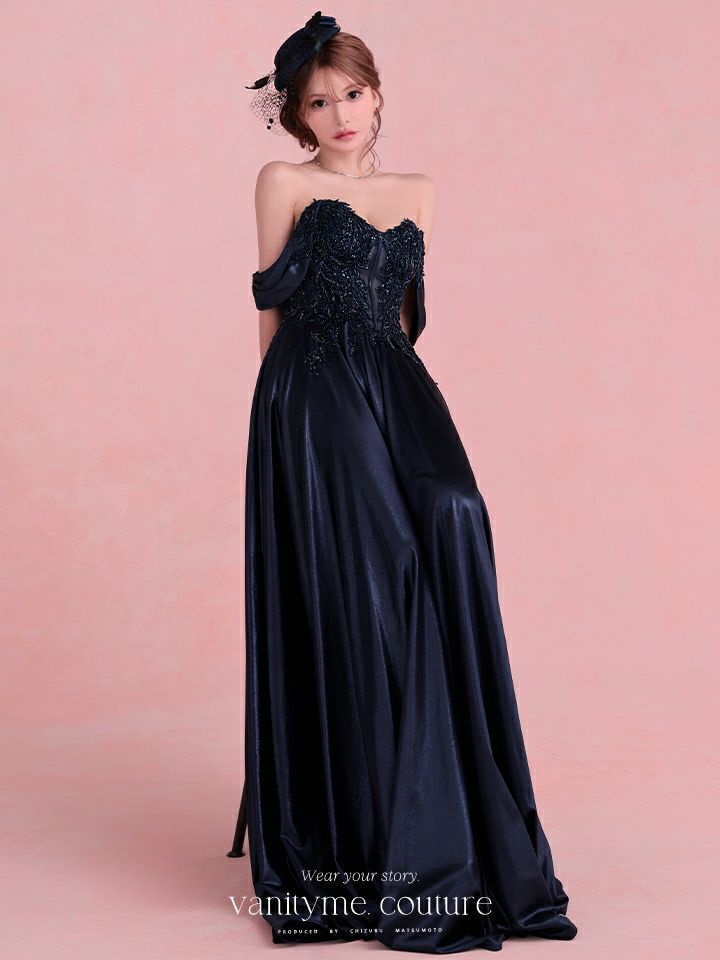 vanityME.couture. バニティミークチュール Noble Navy Couture ノーブル・ネイビー・クチュール ロングドレス 紺 クール vctr-l-cds525-1