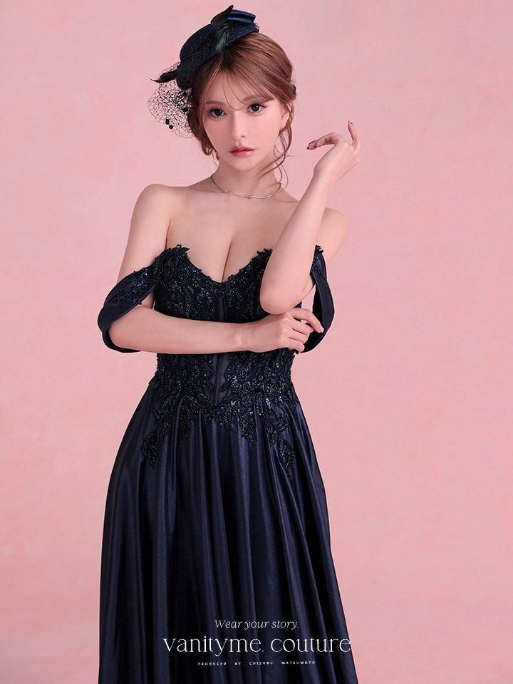 vanityME.couture. バニティミークチュール Noble Navy Couture ノーブル・ネイビー・クチュール ロングドレス 紺 クール vctr-l-cds525-1