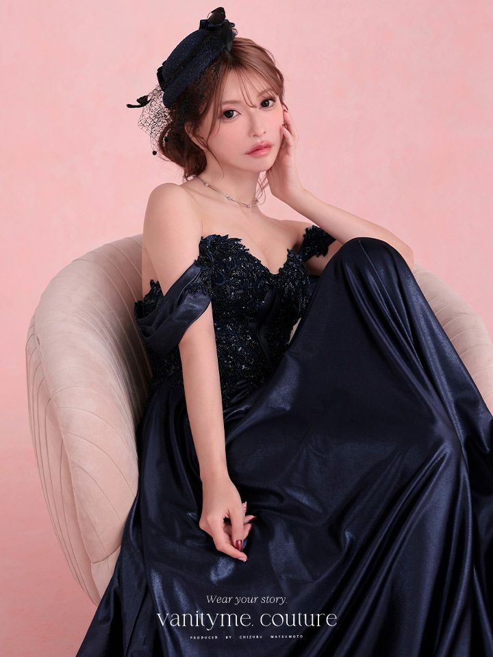 vanityME.couture. バニティミークチュール Noble Navy Couture ノーブル・ネイビー・クチュール ロングドレス 紺 クール vctr-l-cds525-1