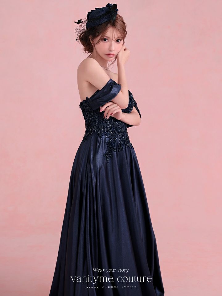 vanityME.couture. バニティミークチュール Noble Navy Couture ノーブル・ネイビー・クチュール ロングドレス 紺 クール vctr-l-cds525-1