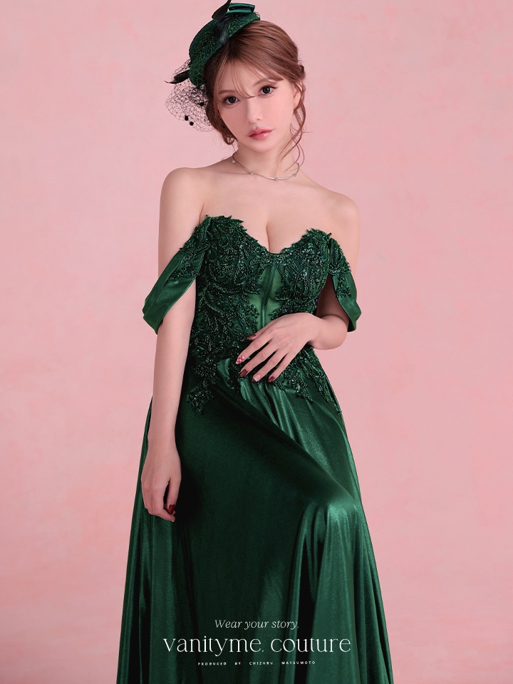 vanityME.couture. バニティミークチュール Noble Emerald Couture ノーブル・エメラルド・クチュール ロングドレス 緑 クール vctr-l-cds525-2