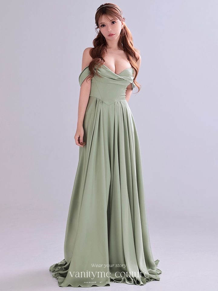 vanityME.couture. バニティミークチュール Silky Sage Couture シルキー・セージ・クチュール ロングドレス 緑 サテン シンプル vctr-l-7449-1