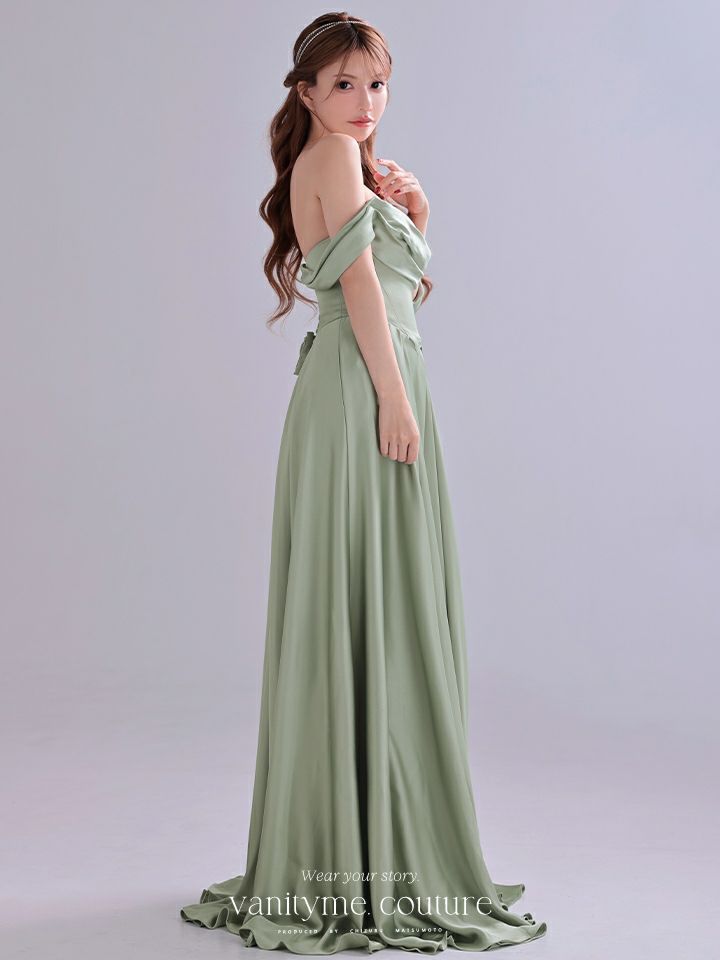 vanityME.couture. バニティミークチュール Silky Sage Couture シルキー・セージ・クチュール ロングドレス 緑 サテン シンプル vctr-l-7449-1