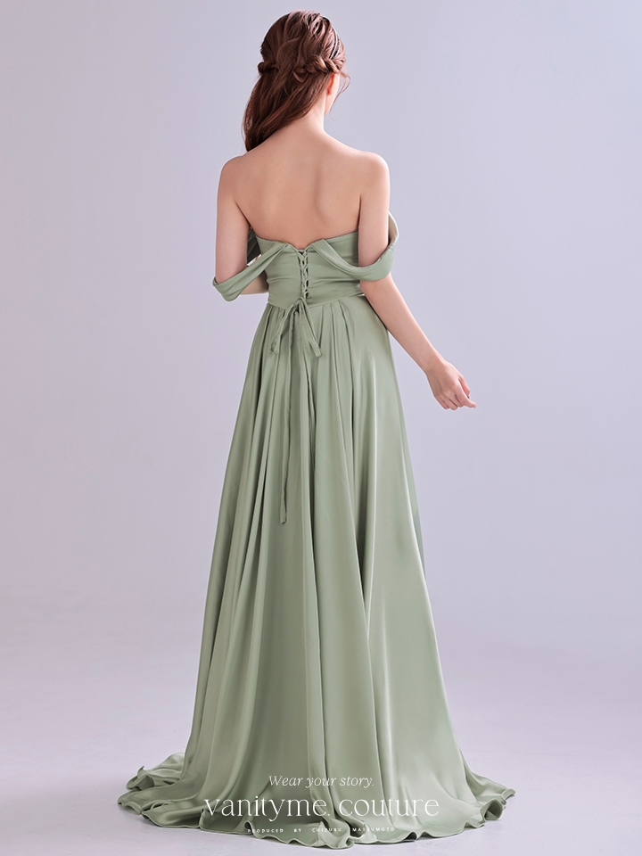 vanityME.couture. バニティミークチュール Silky Sage Couture シルキー・セージ・クチュール ロングドレス 緑 サテン シンプル vctr-l-7449-1
