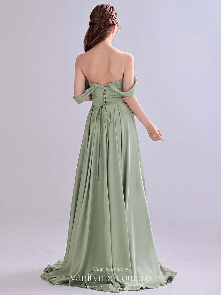 vanityME.couture. バニティミークチュール Silky Sage Couture シルキー・セージ・クチュール ロングドレス 緑 サテン シンプル vctr-l-7449-1