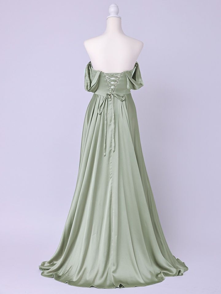 vanityME.couture. バニティミークチュール Silky Sage Couture シルキー・セージ・クチュール ロングドレス 緑 サテン シンプル vctr-l-7449-1