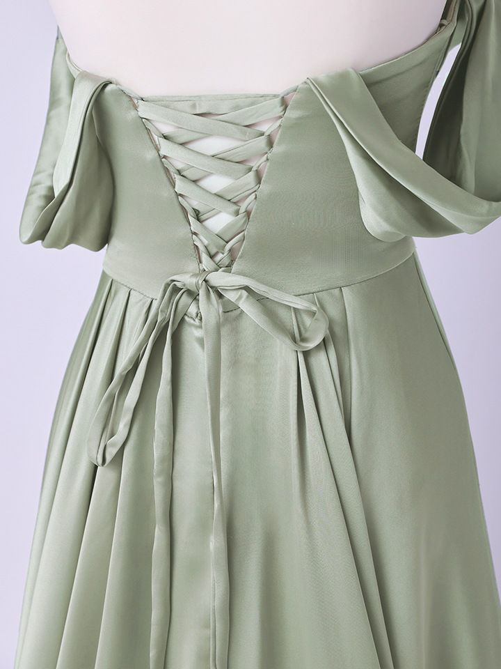 vanityME.couture. バニティミークチュール Silky Sage Couture シルキー・セージ・クチュール ロングドレス 緑 サテン シンプル vctr-l-7449-1