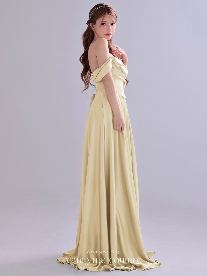 vanityME.couture. バニティミークチュール Silky Yellow Couture シルキー・イエロー・クチュール ロングドレス サテン 黄色 シンプル vctr-l-7449-2
