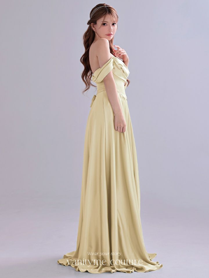 vanityME.couture. バニティミークチュール Silky Yellow Couture シルキー・イエロー・クチュール ロングドレス サテン 黄色 シンプル vctr-l-7449-2