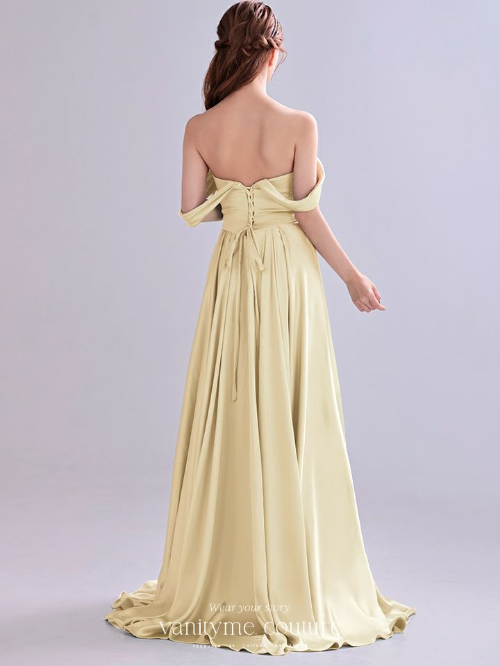 vanityME.couture. バニティミークチュール Silky Yellow Couture シルキー・イエロー・クチュール ロングドレス サテン 黄色 シンプル vctr-l-7449-2