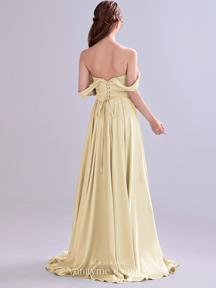 vanityME.couture. バニティミークチュール Silky Yellow Couture シルキー・イエロー・クチュール ロングドレス サテン 黄色 シンプル vctr-l-7449-2