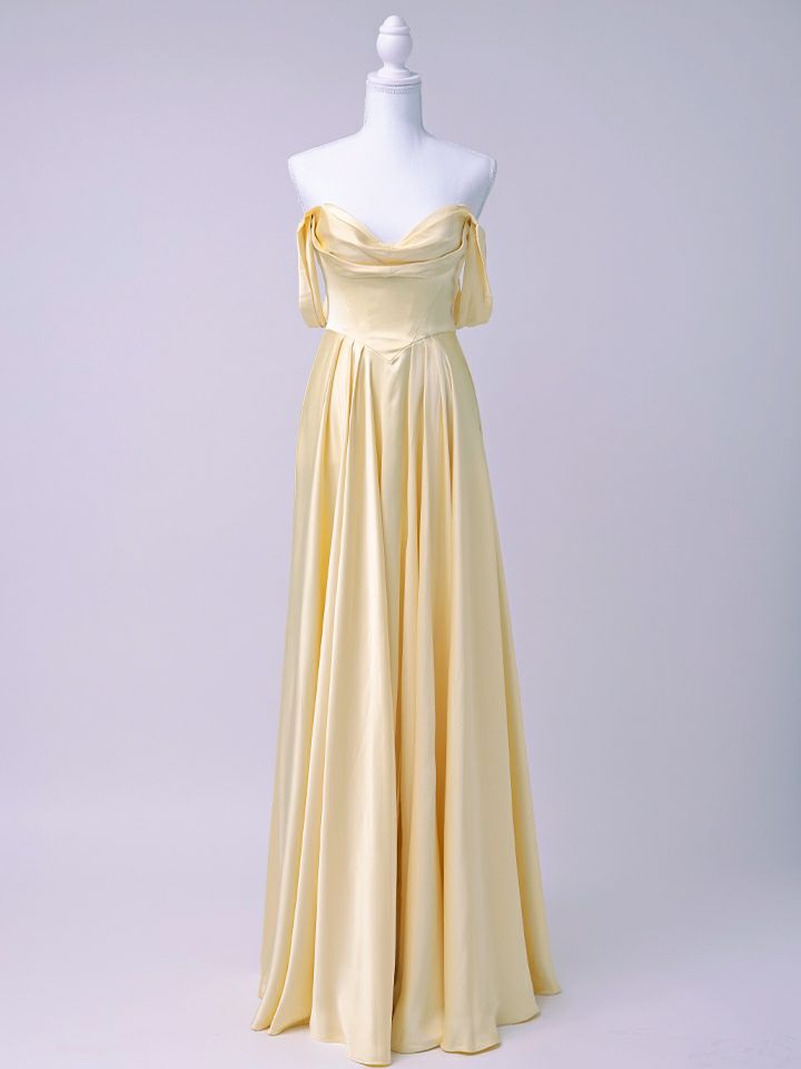 vanityME.couture. バニティミークチュール Silky Yellow Couture シルキー・イエロー・クチュール ロングドレス サテン 黄色 シンプル vctr-l-7449-2