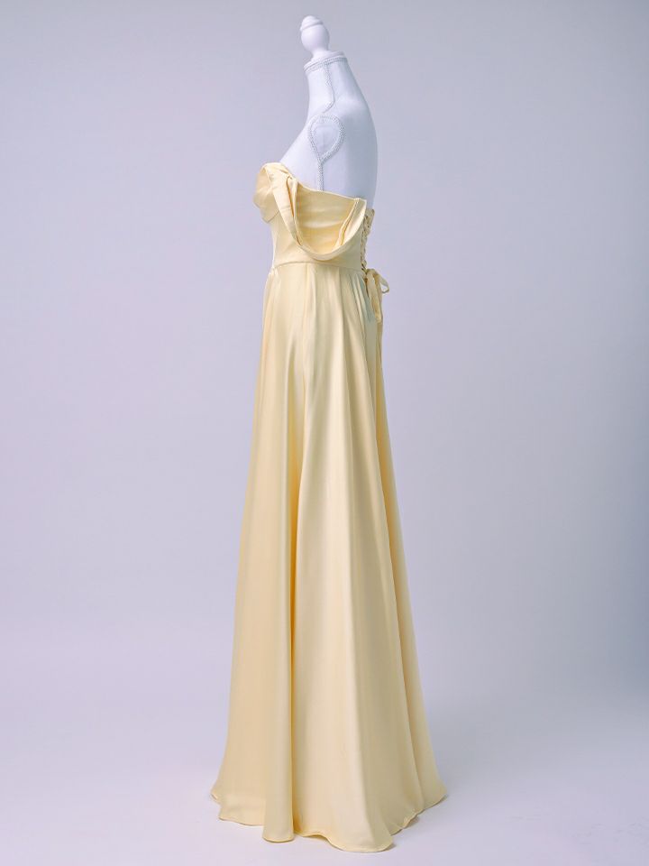 vanityME.couture. バニティミークチュール Silky Yellow Couture シルキー・イエロー・クチュール ロングドレス サテン 黄色 シンプル vctr-l-7449-2