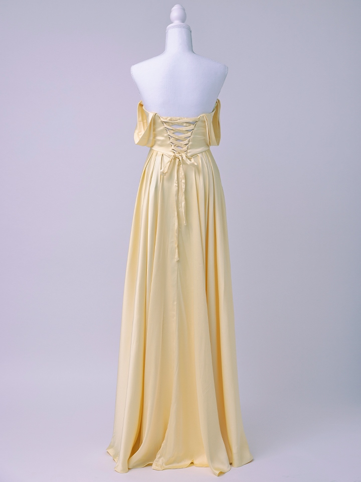 vanityME.couture. バニティミークチュール Silky Yellow Couture シルキー・イエロー・クチュール ロングドレス サテン 黄色 シンプル vctr-l-7449-2