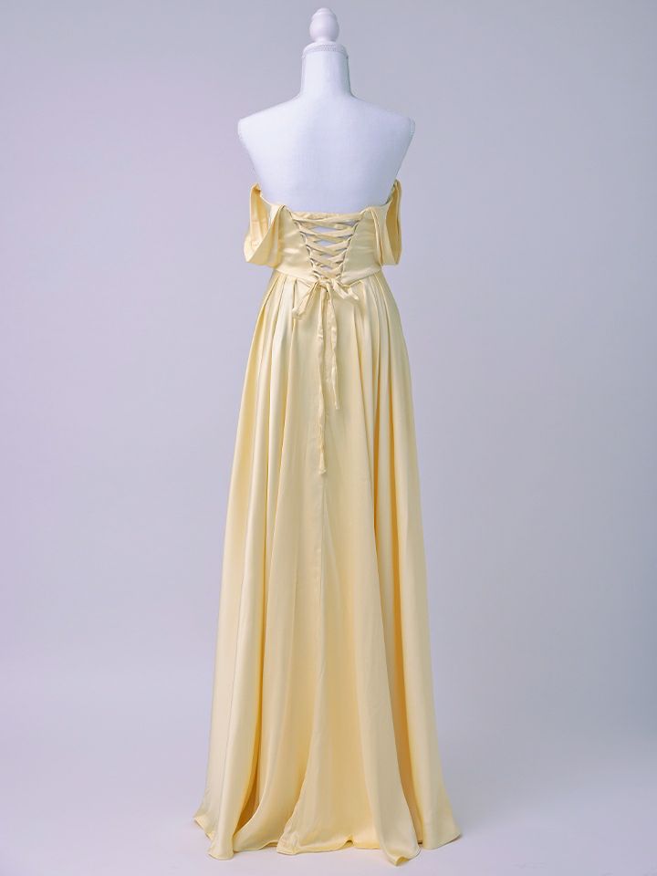 vanityME.couture. バニティミークチュール Silky Yellow Couture シルキー・イエロー・クチュール ロングドレス サテン 黄色 シンプル vctr-l-7449-2