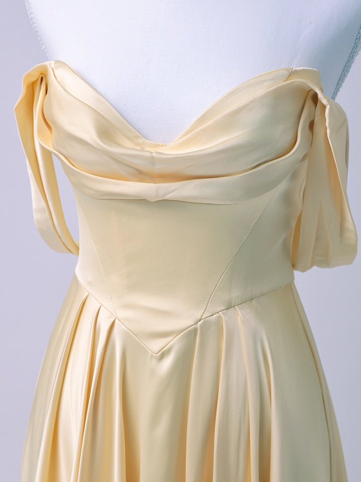 vanityME.couture. バニティミークチュール Silky Yellow Couture シルキー・イエロー・クチュール ロングドレス サテン 黄色 シンプル vctr-l-7449-2