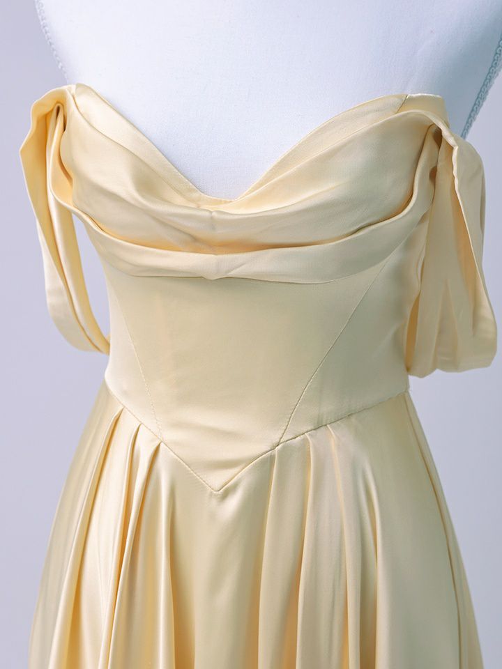 vanityME.couture. バニティミークチュール Silky Yellow Couture シルキー・イエロー・クチュール ロングドレス サテン 黄色 シンプル vctr-l-7449-2