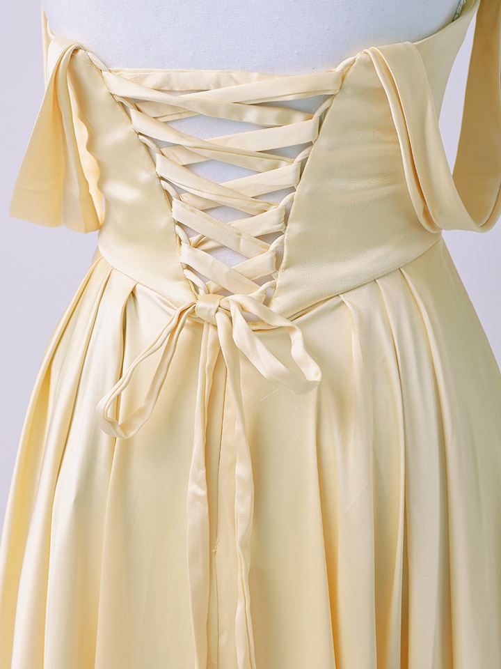 vanityME.couture. バニティミークチュール Silky Yellow Couture シルキー・イエロー・クチュール ロングドレス サテン 黄色 シンプル vctr-l-7449-2